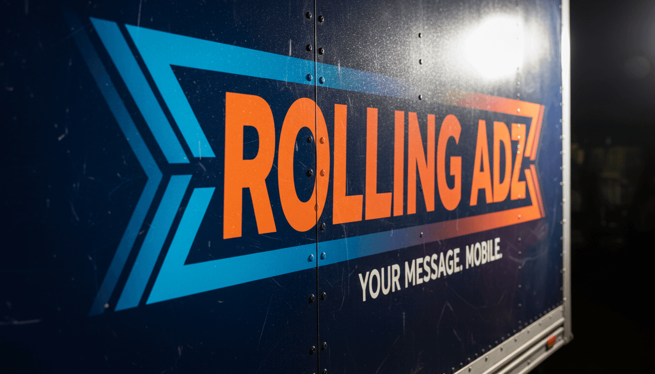 Close-up detail of mobile billboard truck graphic wrap